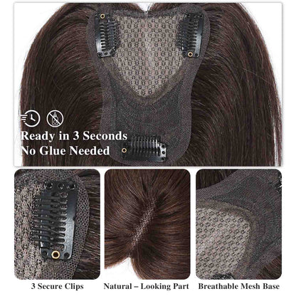 Authris Straight Heart-shaped middle parting Hair Topper for women | Chocolate Brown