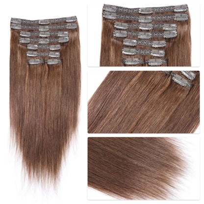 Authris 8-Piece Clip-In Human Hair Extensions | Chocolate Brown