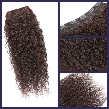 Authris Curly 1-Piece Clip-In Human Hair Extensions | Chocolate Brown