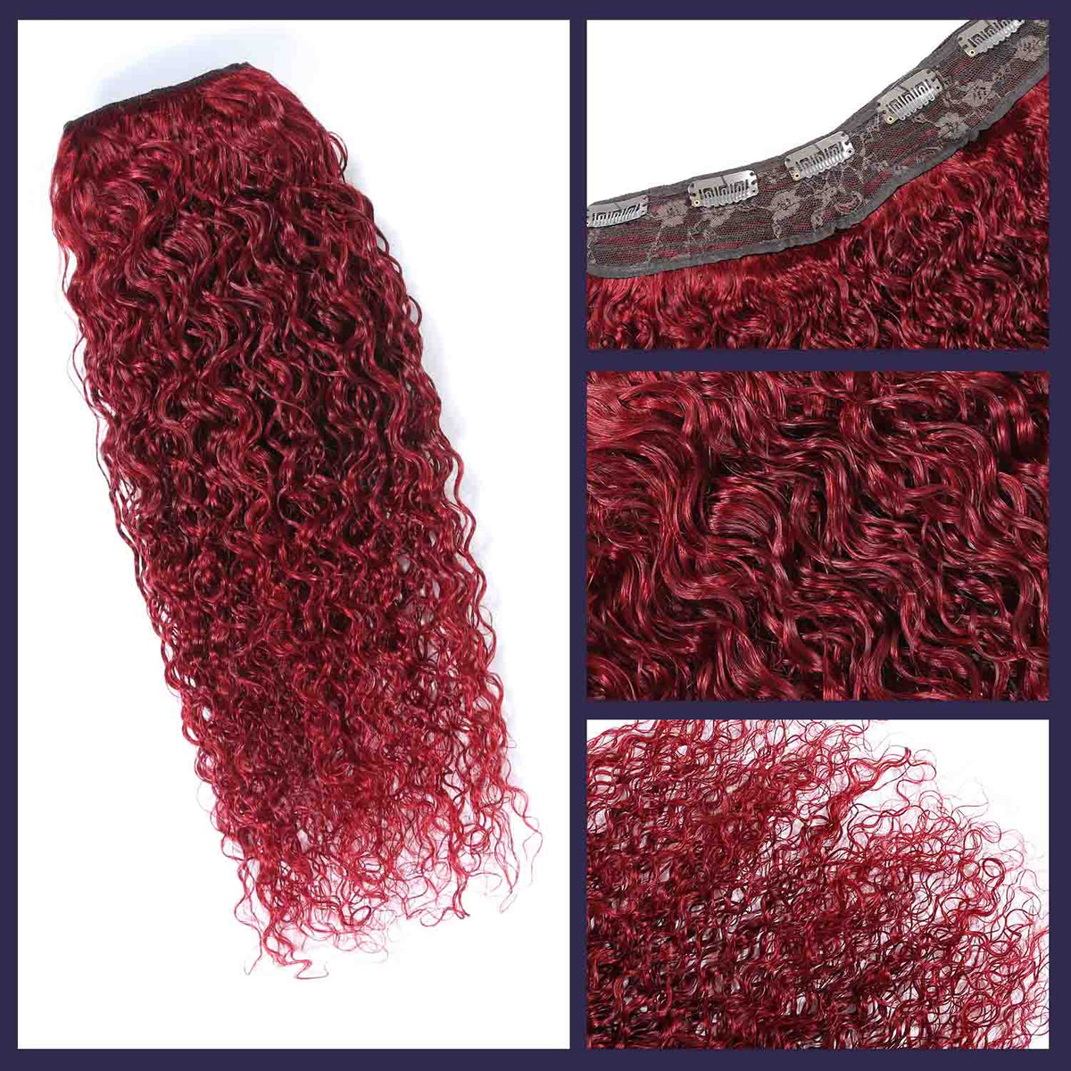 Authris Curly 1-Piece Clip-In Human Hair Extensions | Burgundy