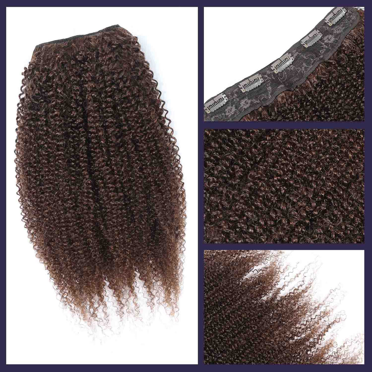 Authris Afro Kinky Curly 1-Piece Clip-In Human Hair Extensions | Chocolate Brown