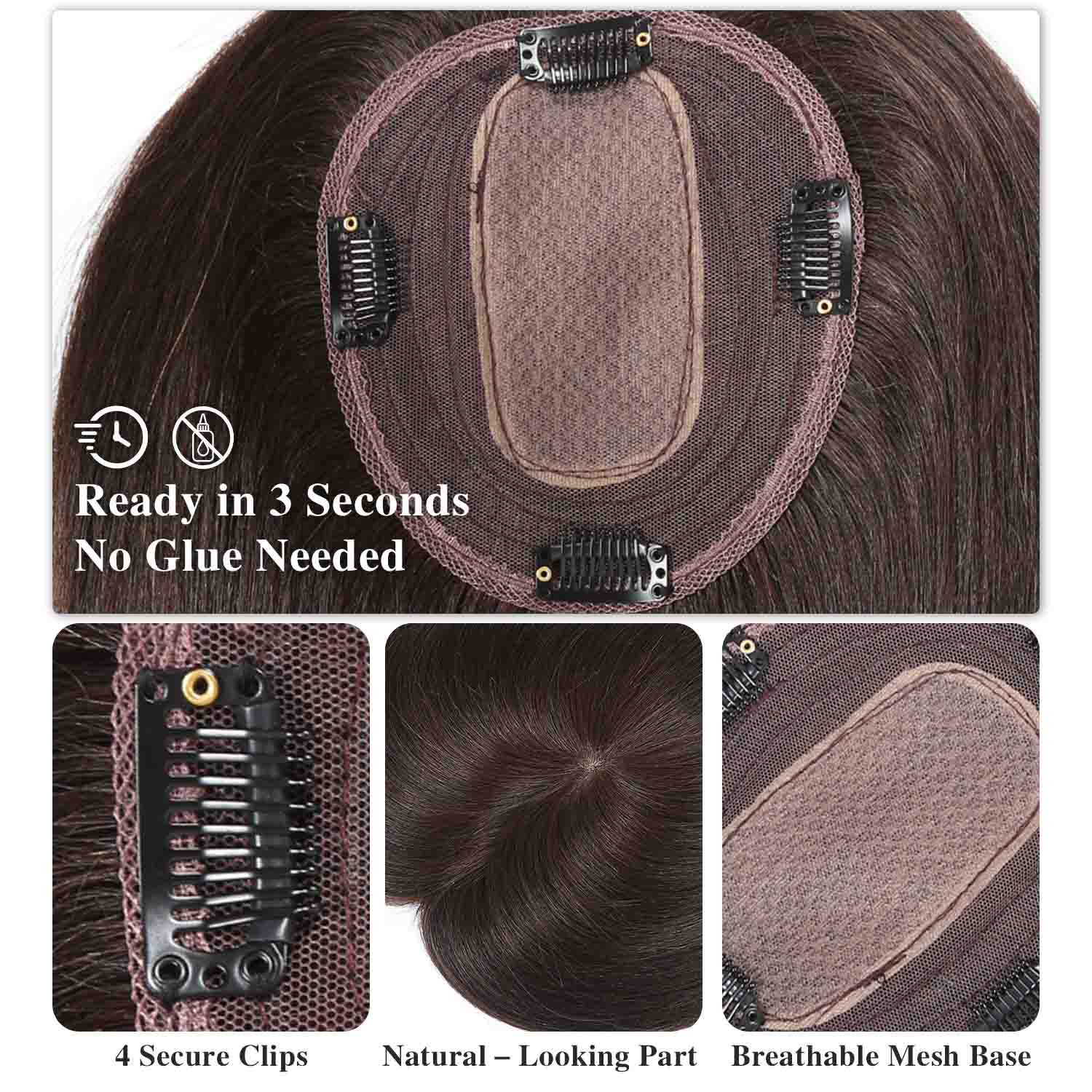 Authris Straight Simulated Scalp Hair Topper for Women | Dark Brown
