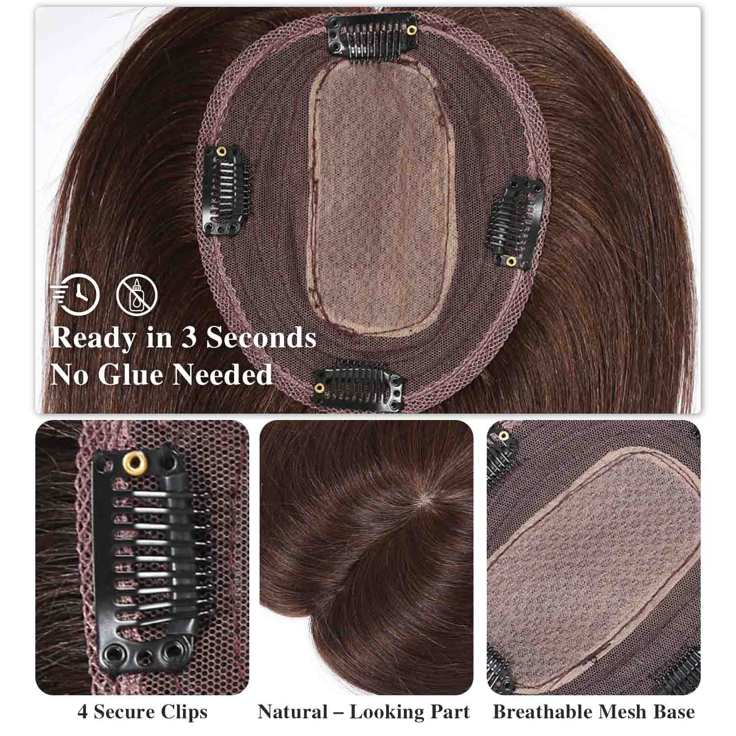 Authris Straight Simulated Scalp Hair Topper for Women | Medium Brown