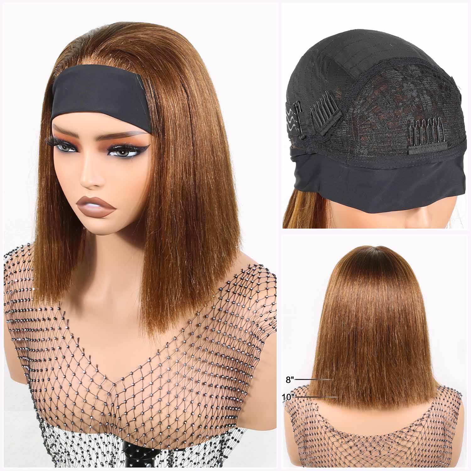 Authris Straight Headband Bob Human Hair Wig | Chocolate Brown