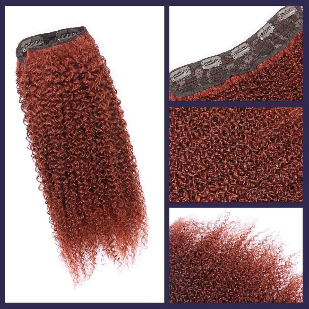 Authris Afro Kinky Curly 1-Piece Clip-In Human Hair Extensions | Auburn Brown