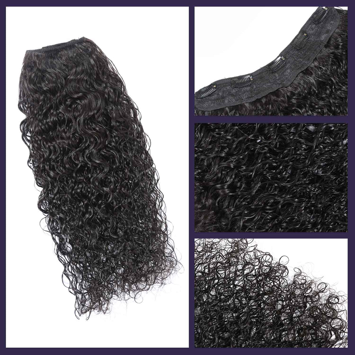 Authris Water Wave 1-Piece Clip-In Human Hair Extensions | Natural Black