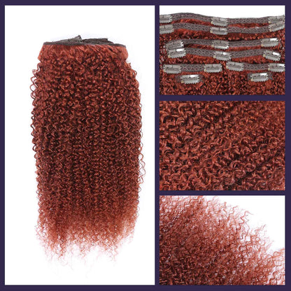 Authris Afro Kinky Curly 8-Piece Clip-In Human Hair Extensions | Auburn Brown
