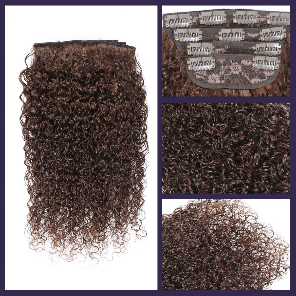 Authris Curly 4-Piece Clip-In Human Hair Extensions | Chocolate Brown