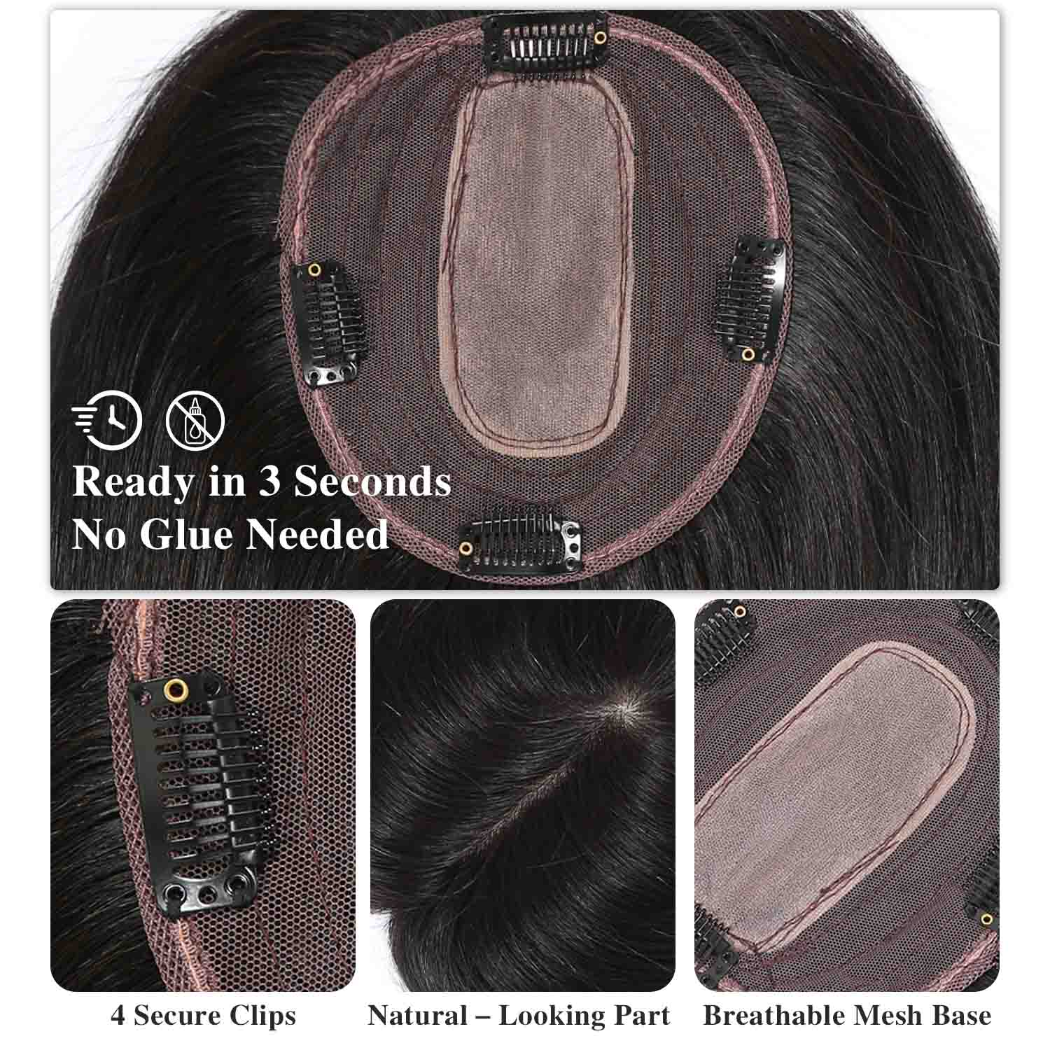 Authris Straight Simulated Scalp Hair Topper for Women | Natural Black