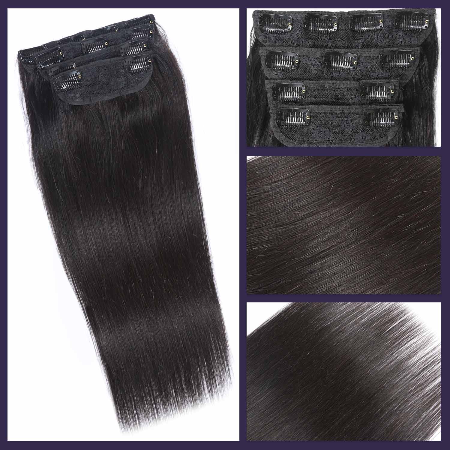 Authris Straight 4-Piece Clip-In Human Hair Extensions | Natural Black