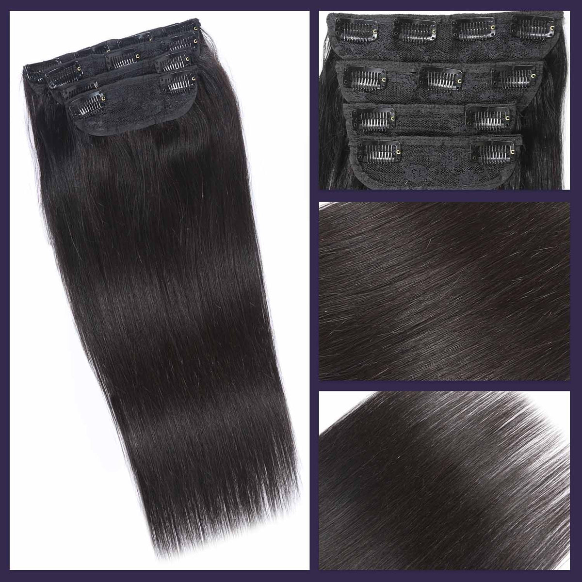 Authris Straight 4-Piece Clip-In Human Hair Extensions | Natural Black