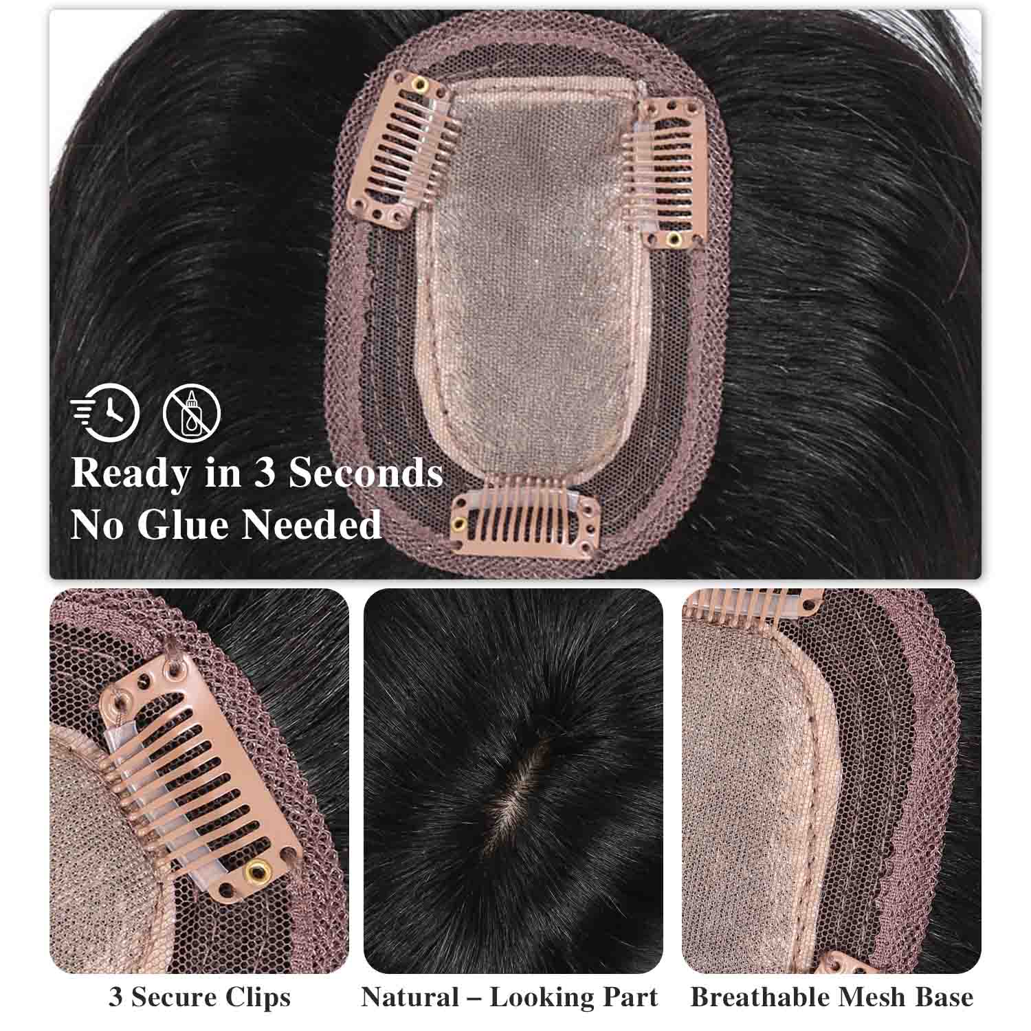 Authris Straight Clip-in Bangs Hair Topper for Women | Natural Black