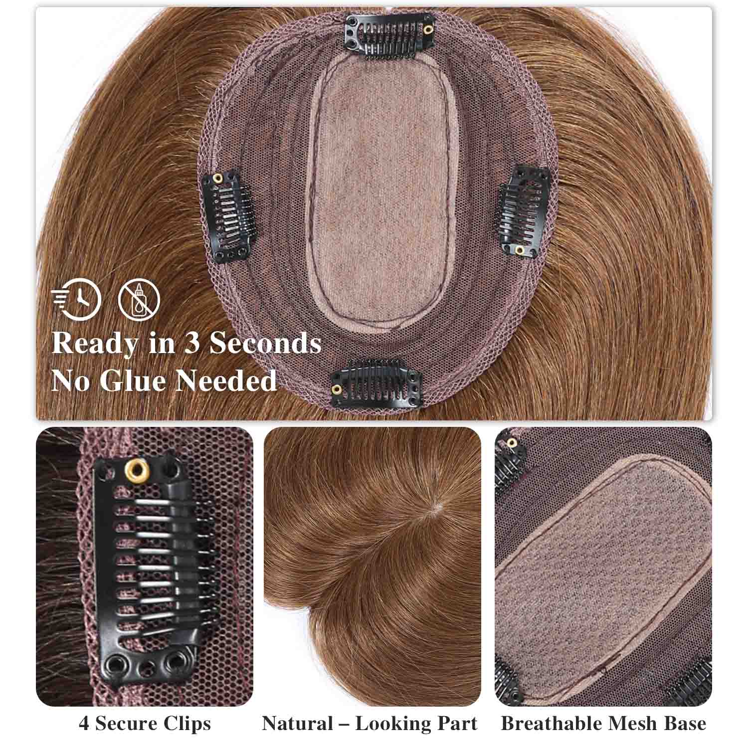 Authris Straight Simulated Scalp Hair Topper for Women | Light Brown