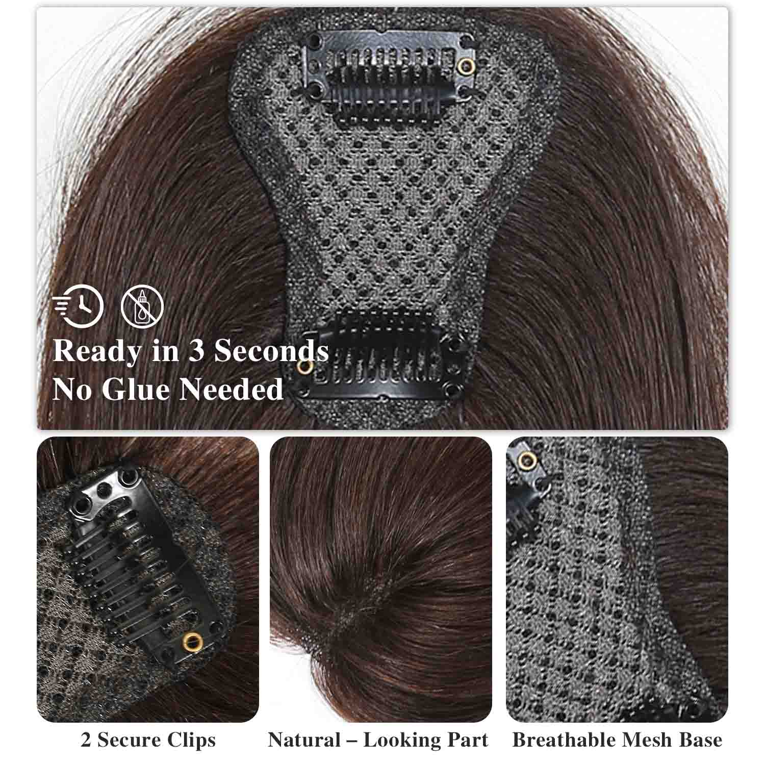 Authris Straight T-shaped middle parting Hair Topper for women | Chocolate Brown