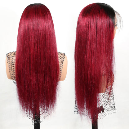 Authris Straight HD Lace Front Human Hair Wig | Burgundy Ombre