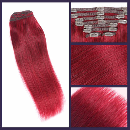 Authris Straight 8-Piece Clip-In Human Hair Extensions | Burgundy