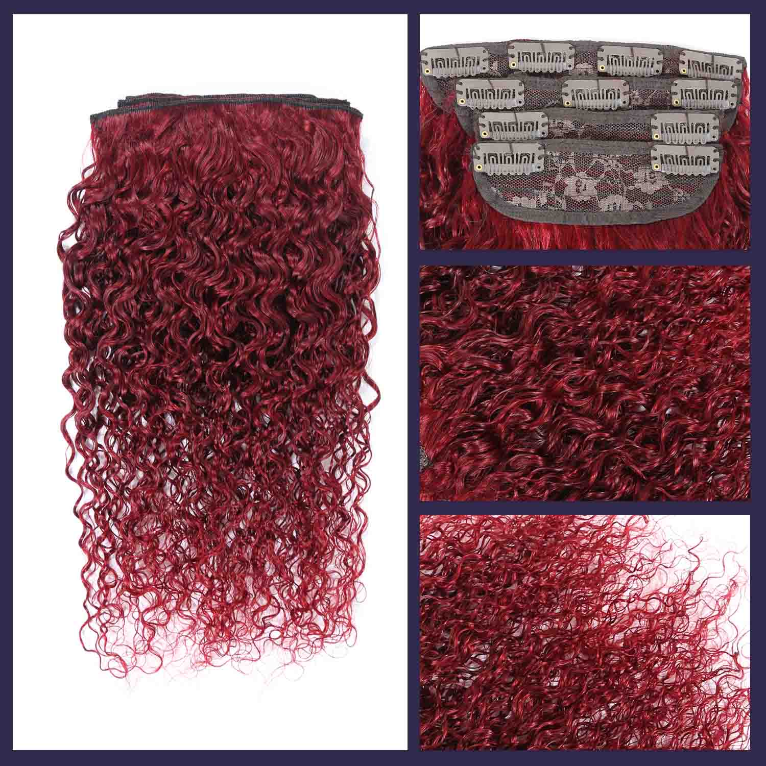 Authris Curly 4-Piece Clip-In Human Hair Extensions | Burgundy