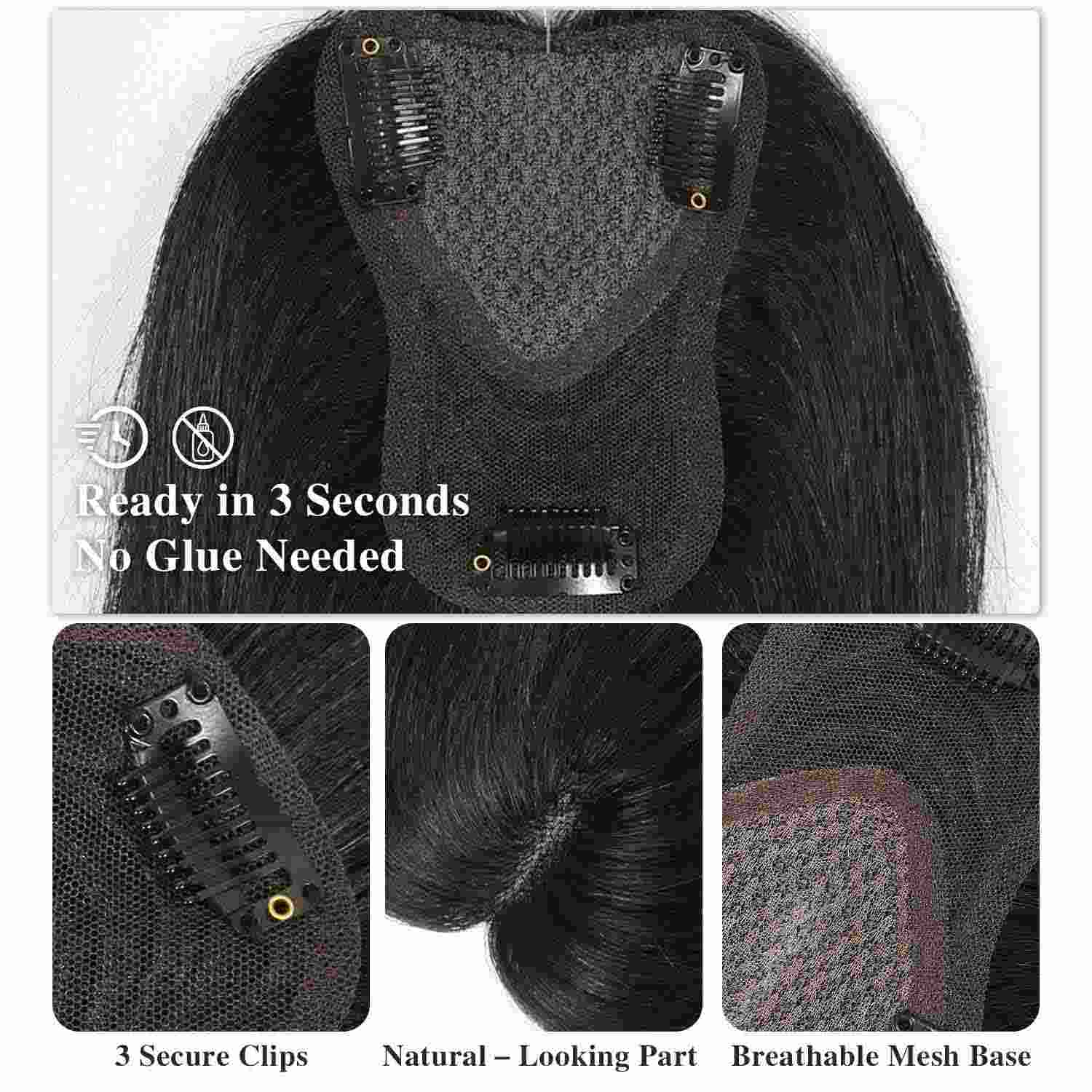 Authris Straight Heart-shaped middle parting Hair Topper for women | Natural Black