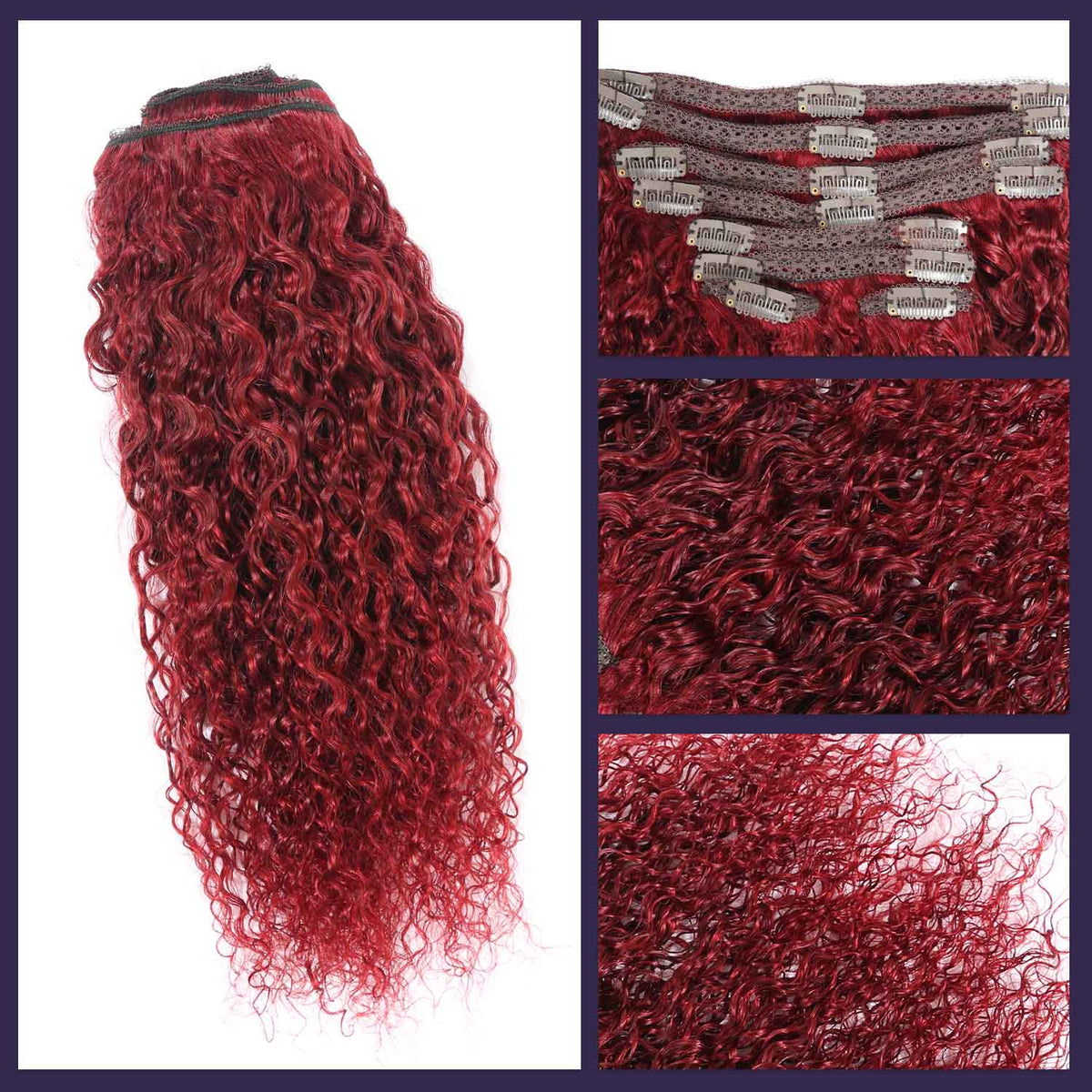 Authris Curly 8-Piece Clip-In Human Hair Extensions | Burgundy