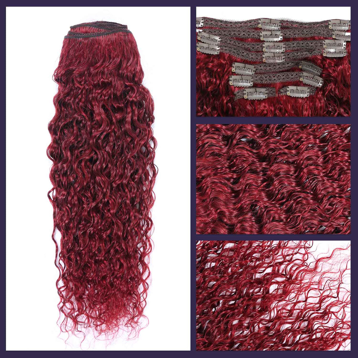 Authris Deep Wave 8-Piece Clip-In Human Hair Extensions | Burgundy