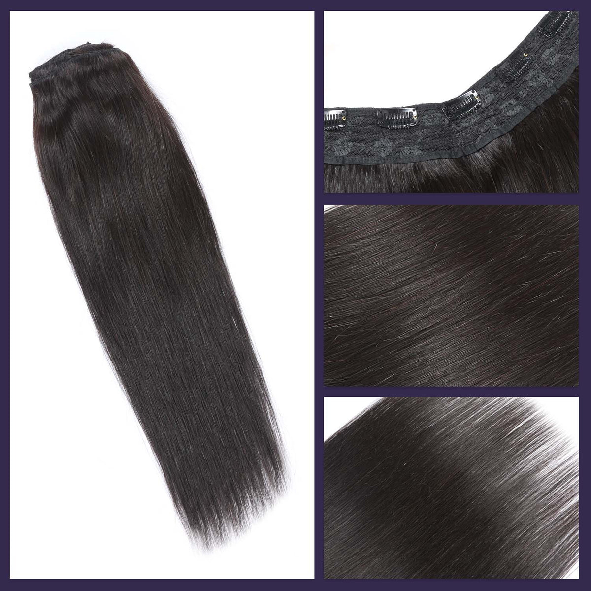 Authris Straight 1-Piece Clip-In Human Hair Extensions | Natural Black