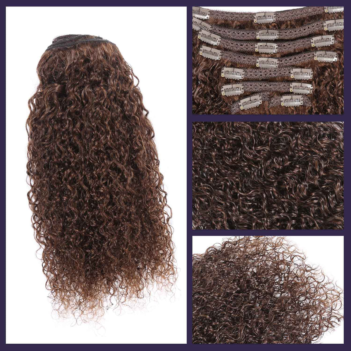 Authris Curly 8-Piece Clip-In Human Hair Extensions | Chocolate Brown