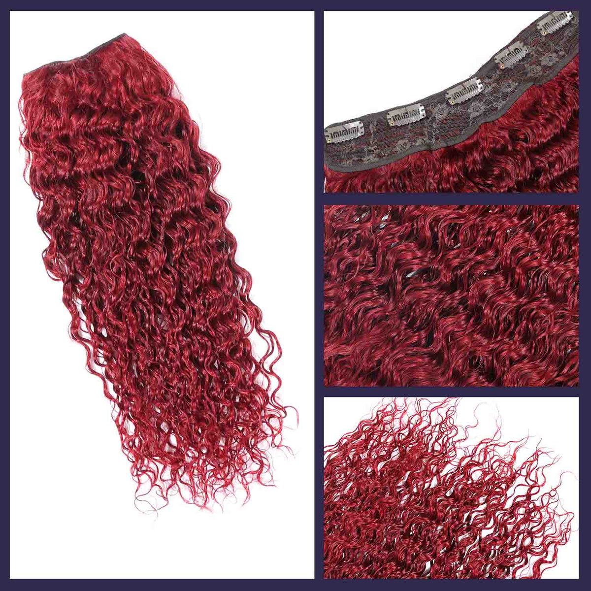 Authris Deep Wave 1-Piece Clip-In Human Hair Extensions | Burgundy