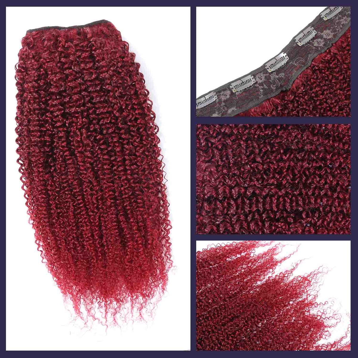 Authris Afro Kinky Curly 1-Piece Clip-In Human Hair Extensions | Burgundy