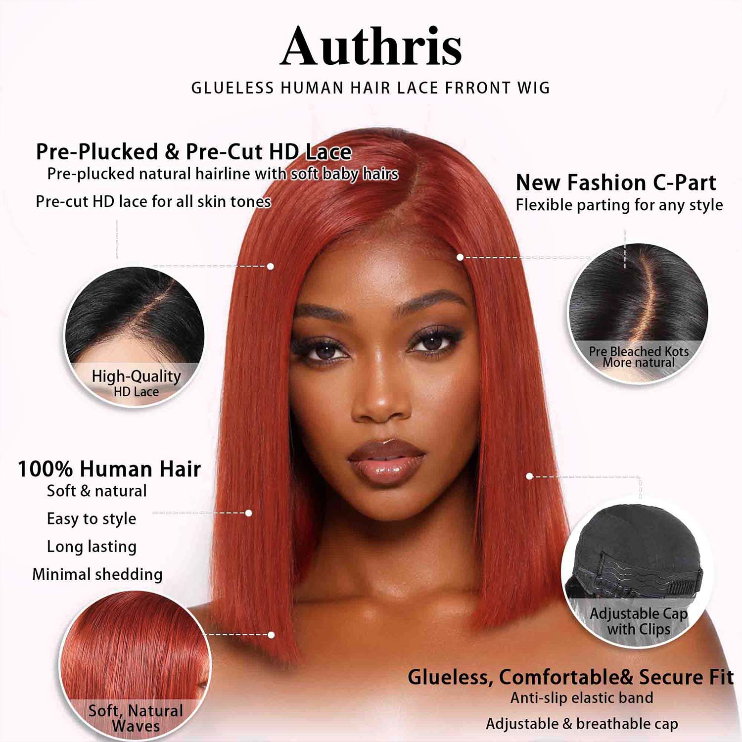 Authris Straight Bob Human Hair Wig | Auburn Brown