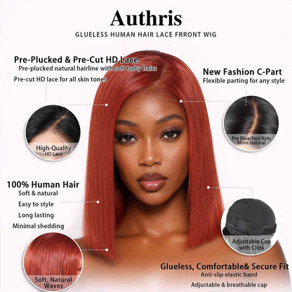 Authris Straight Bob Human Hair Wig | Auburn Brown
