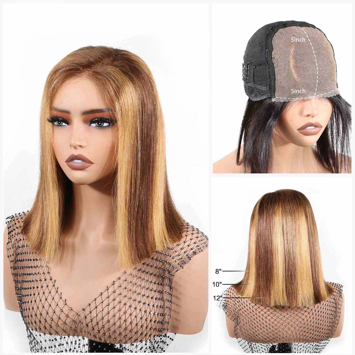 Authris Straight Bob Human Hair Wig | Blonde Highlights
