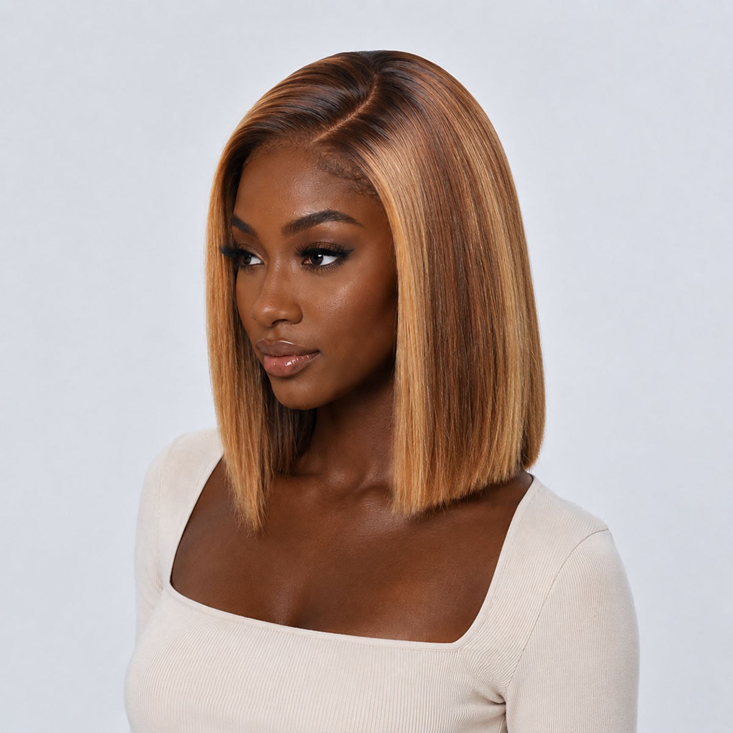 Authris Straight Bob Human Hair Wig | Blonde Highlights