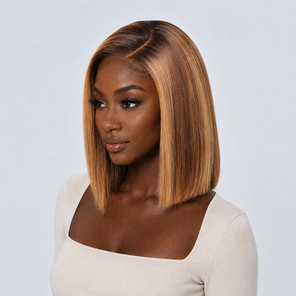 Authris Straight Bob Human Hair Wig | Blonde Highlights