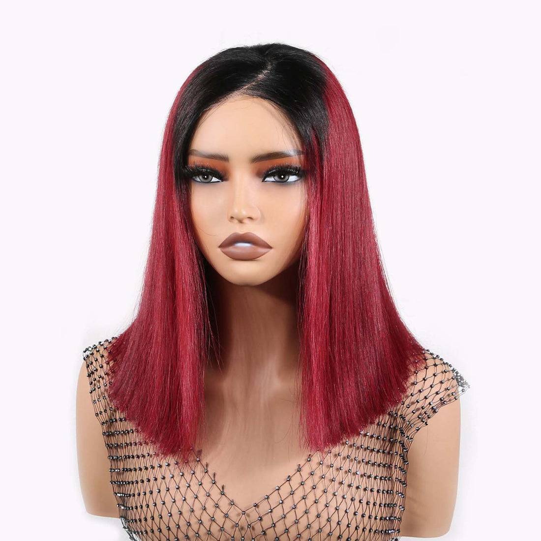 Authris Straight Bob Human Hair Wig | Burgundy Ombre