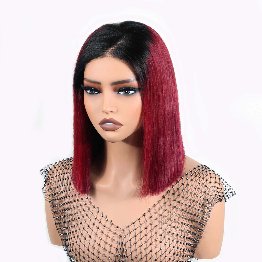 Authris Straight Bob Human Hair Wig | Burgundy Ombre