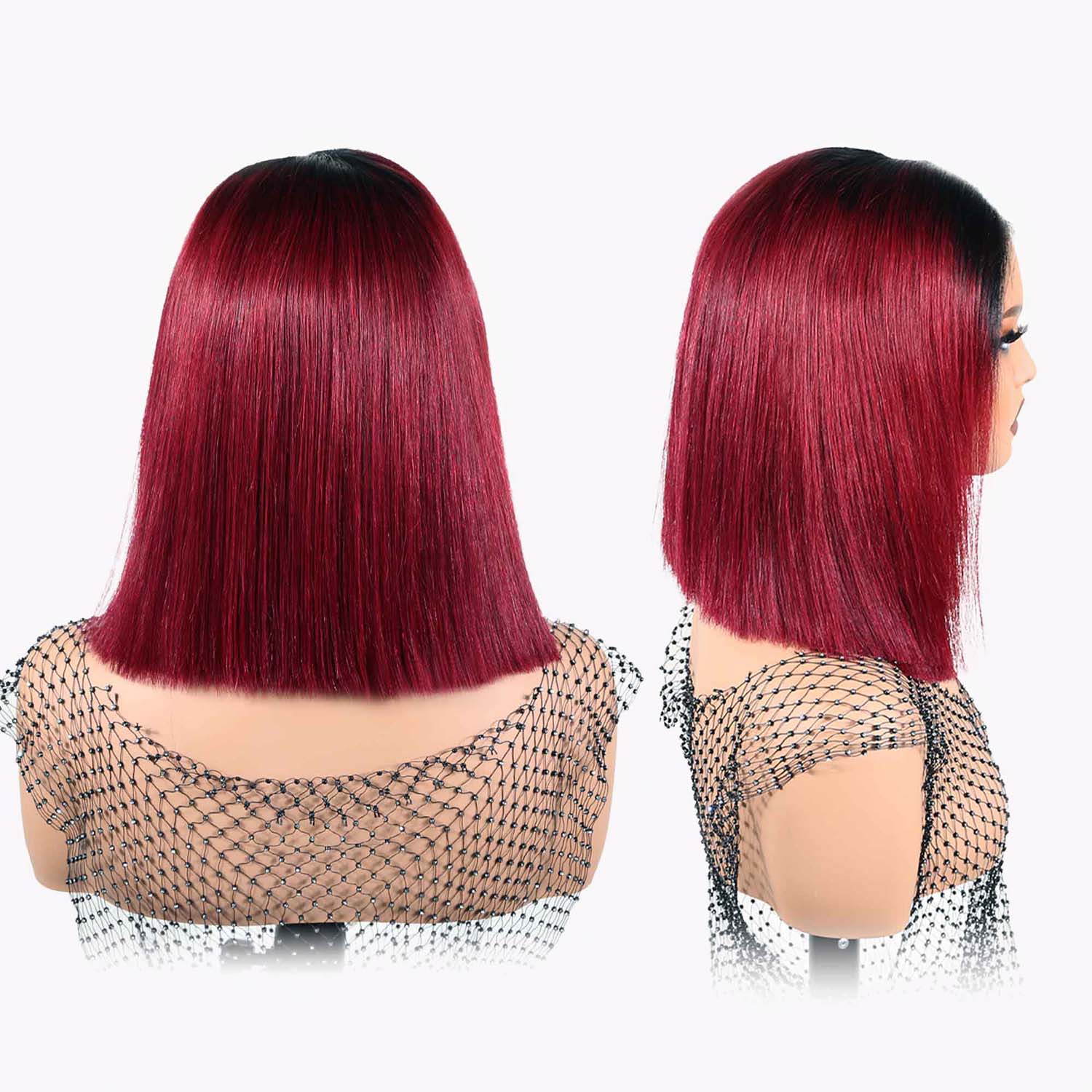 Authris Straight Bob Human Hair Wig | Burgundy Ombre