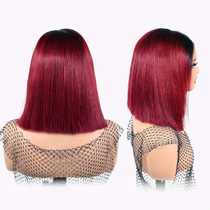 Authris Straight Bob Human Hair Wig | Burgundy Ombre