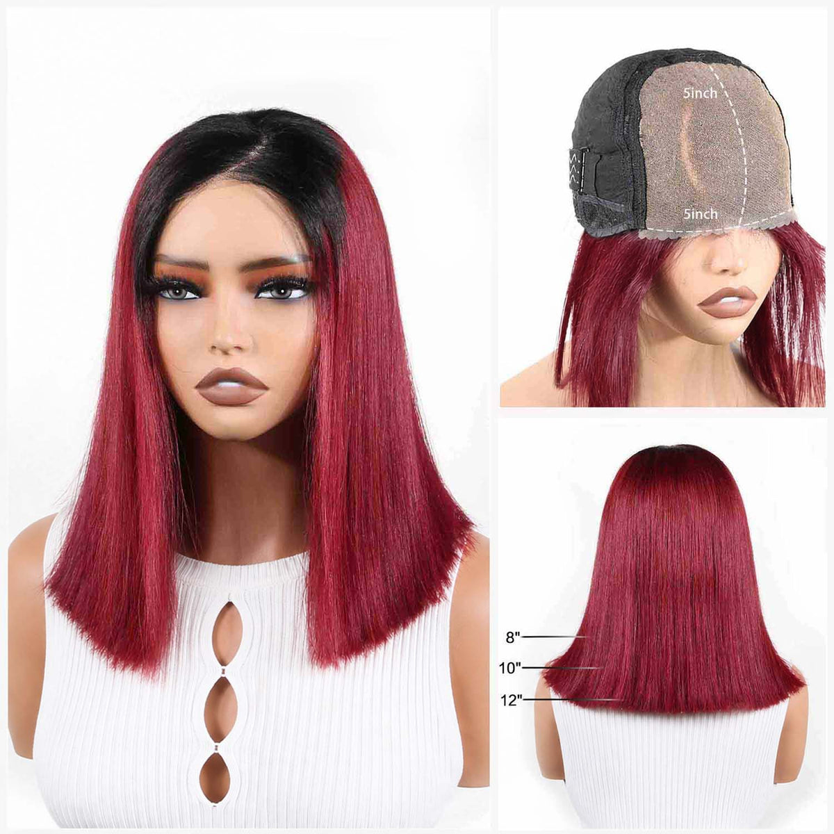 AUTHRIS Straight Bob Wig | Burgundy Ombre