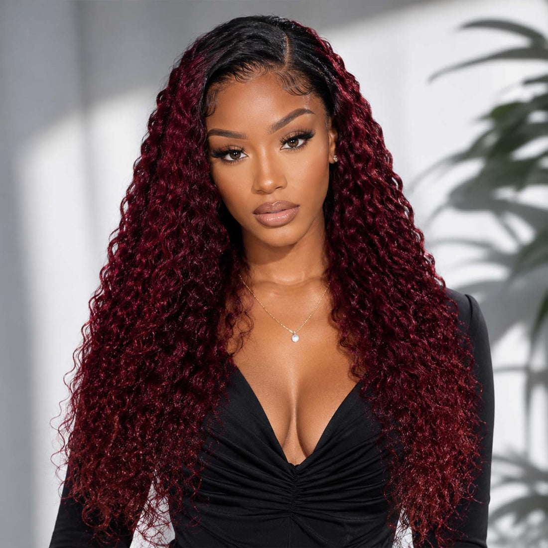 Authris Deep Wave HD Lace Front Human Hair Wig | Burgundy Ombre