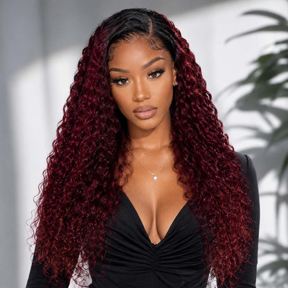 Authris Deep Wave HD Lace Front Human Hair Wig | Burgundy Ombre