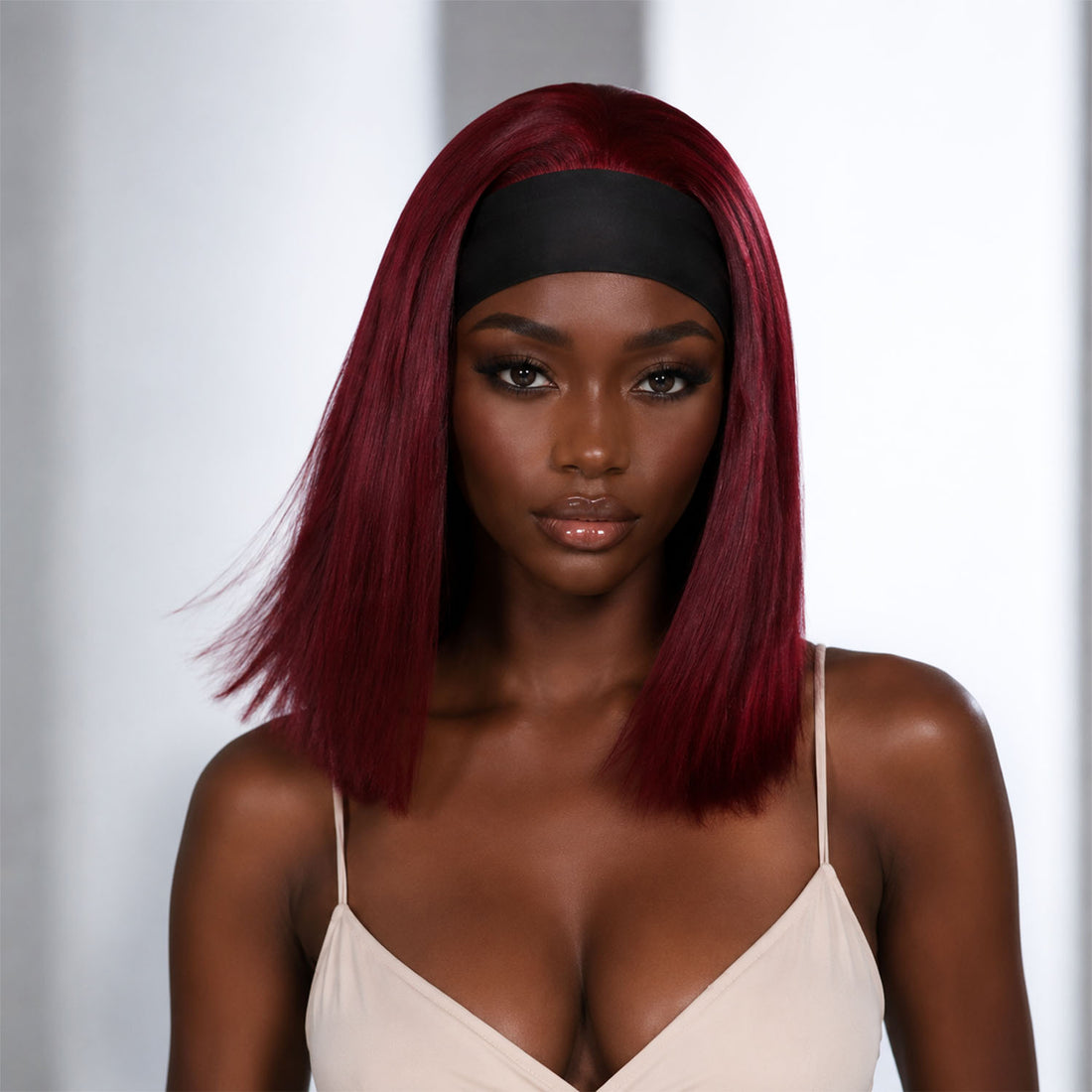Authris Straight Headband Bob Human Hair Wig | Burgundy