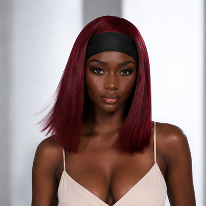 Authris Straight Headband Bob Human Hair Wig | Burgundy