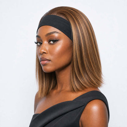 Authris Straight Headband Bob Human Hair Wig | Blonde Highlights