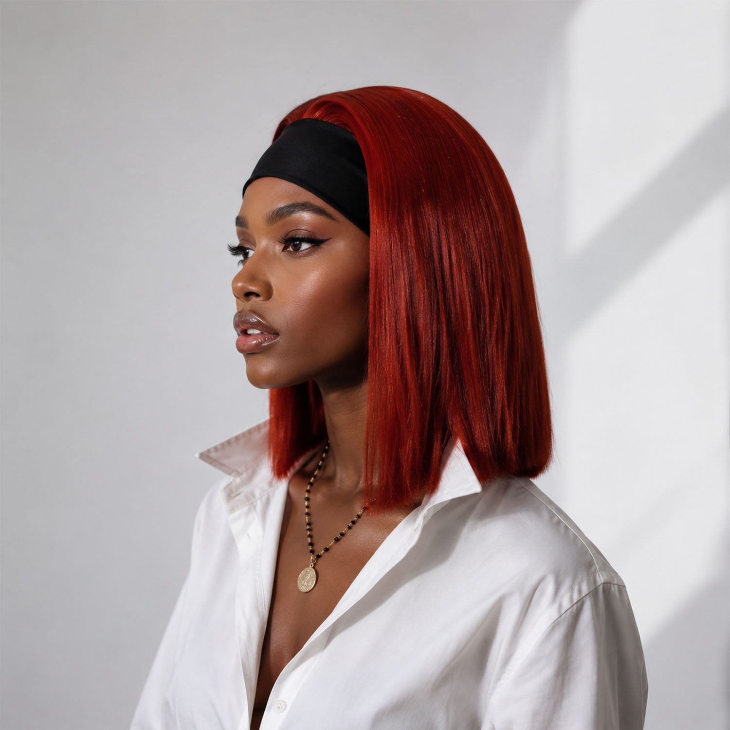 Authris Straight Headband Bob Human Hair Wig | Auburn Brown