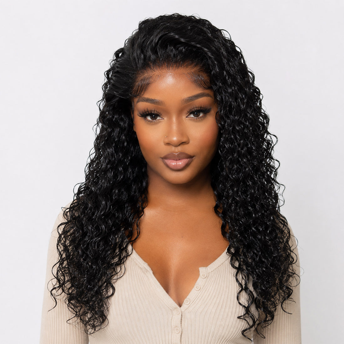 Authris Deep Wave HD Lace Front Human Hair Wig | Natural Black