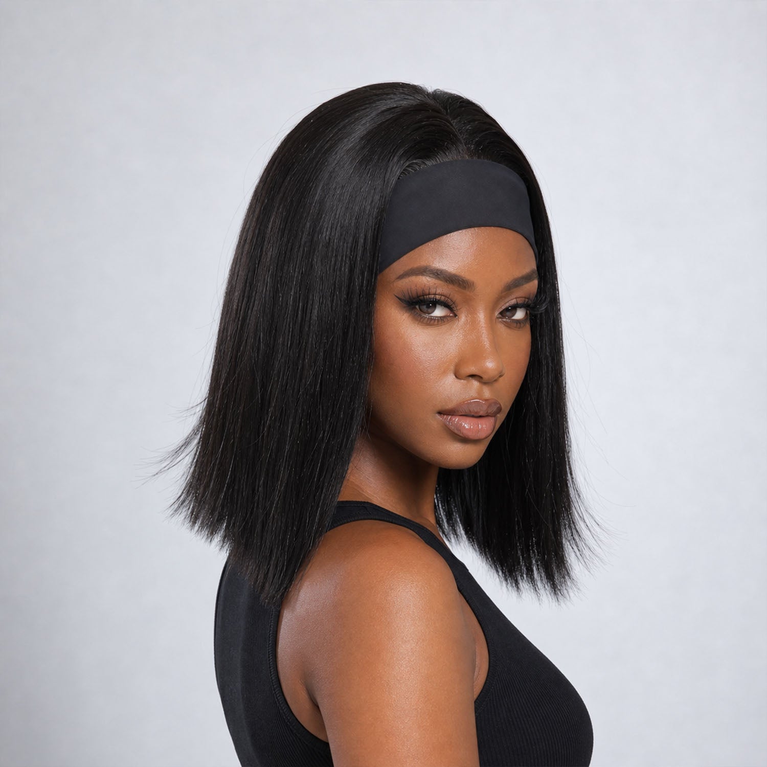 Authris Straight Headband Bob Human Hair Wig | Natural Black