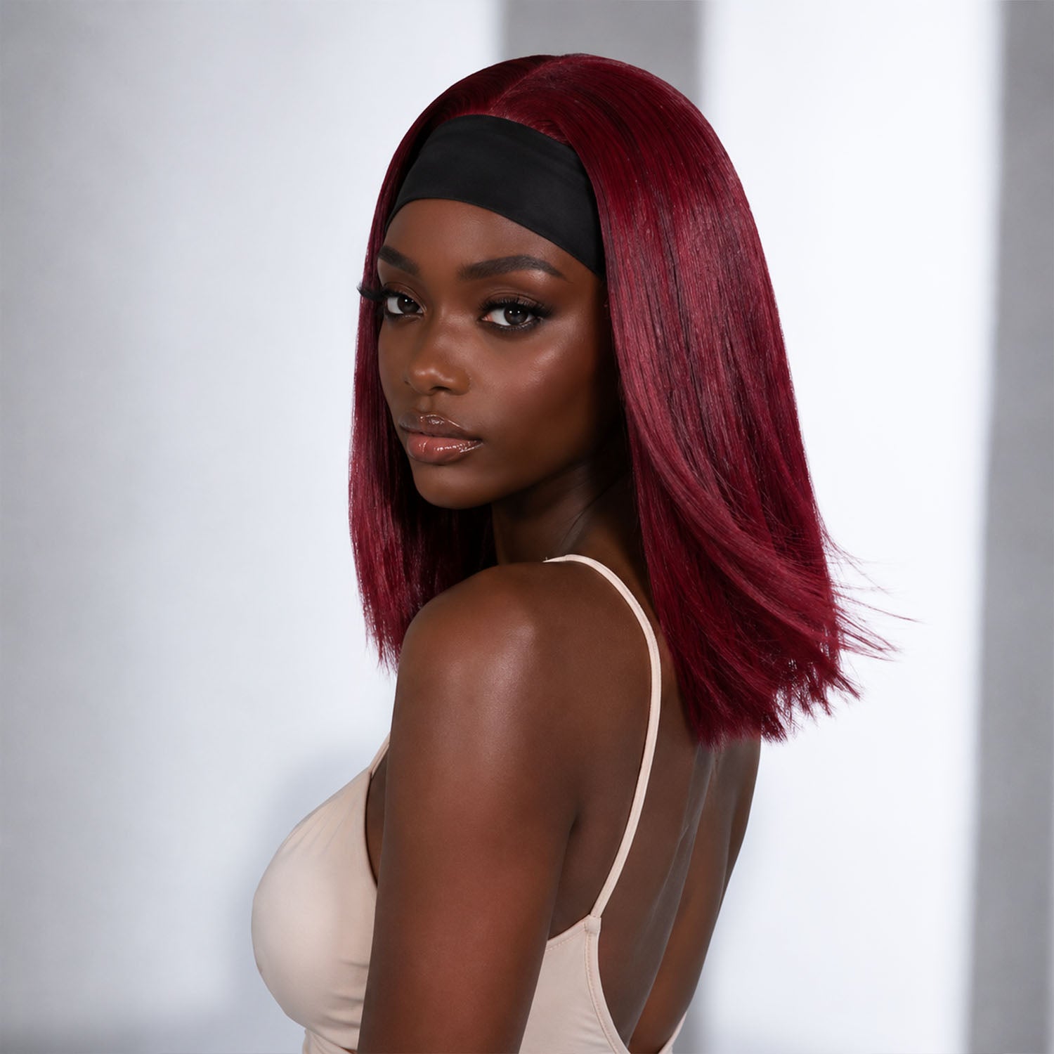 Authris Straight Headband Bob Human Hair Wig | Burgundy