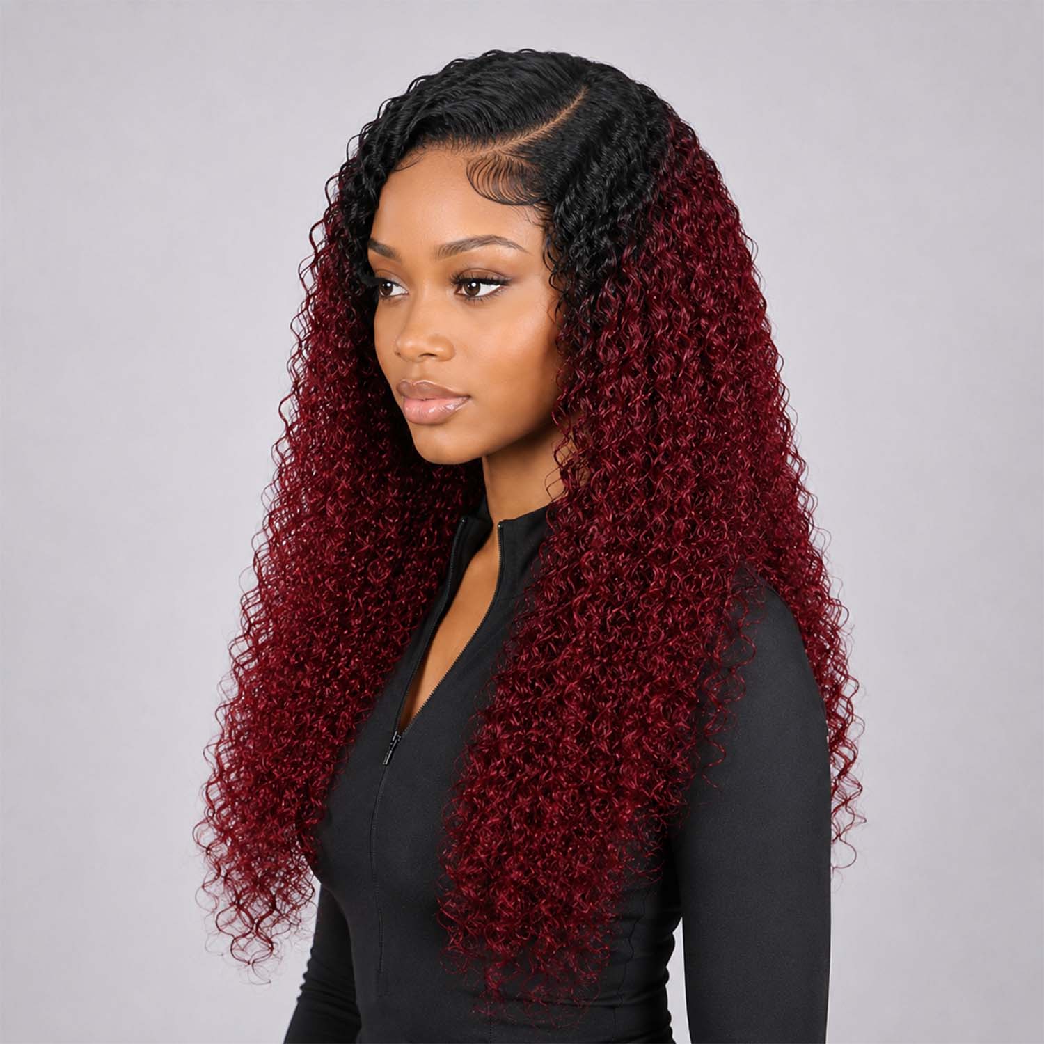 Authris Curly HD Lace Front Human Hair Wig | Burgundy Ombre product photo 6