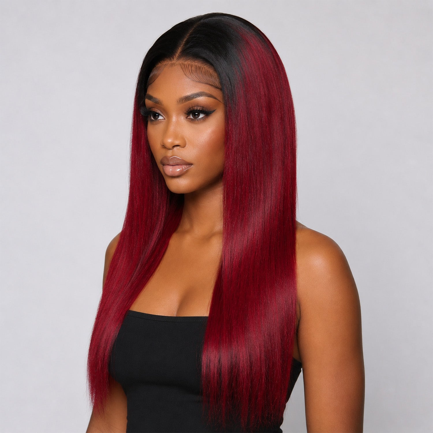 Authris Straight HD Lace Front Human Hair Wig | Burgundy Ombre
