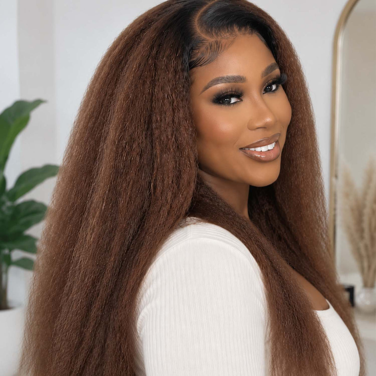 Authris Kinky Straight HD Lace Front Human Hair Wig | Chocolate Ombre